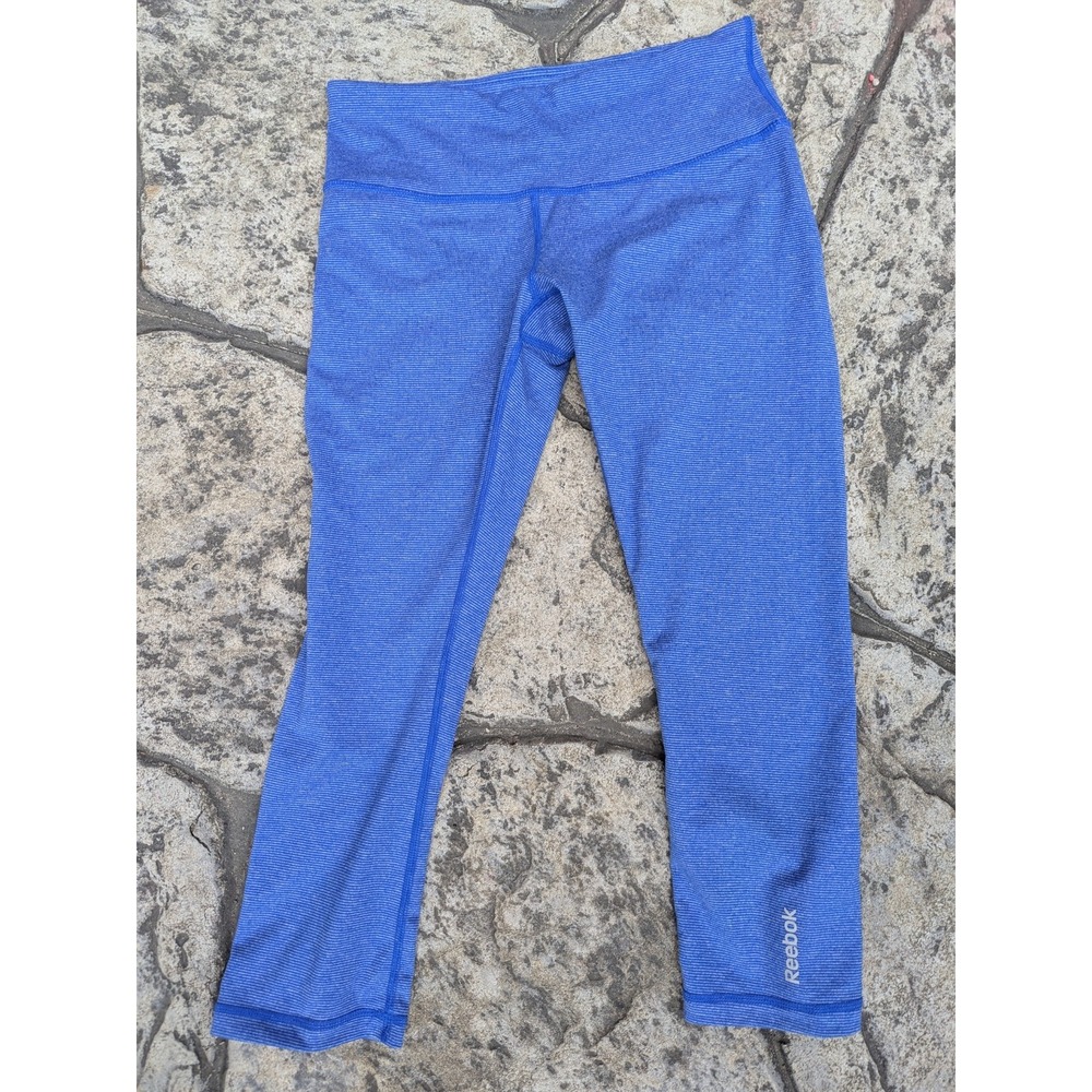 Women's Reebok Workout Ready Blue Capri Leggins Stripe Size XS EUC‎